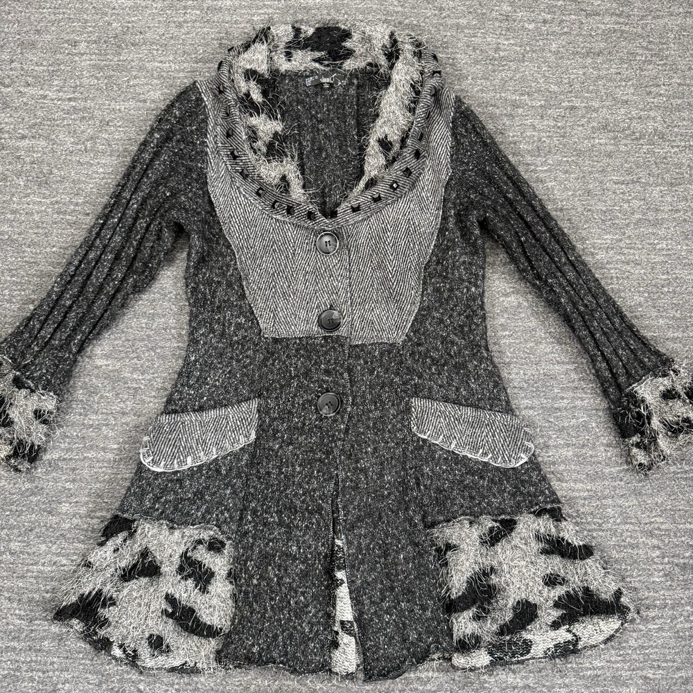 Sioni Sweater Women Large Gray Patchwork Whimsigoth Grunge Penny Lane Y2K VTG